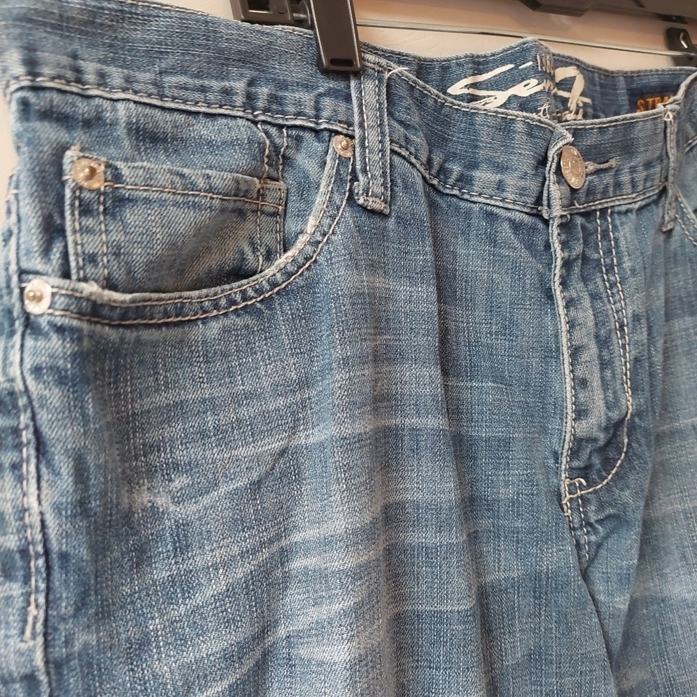 Seven 7 Blue Pants Denim Jeans Men Distressed Straight Fit Size 36 - Picture 12 of 14